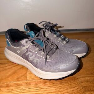 Ryka Gray and Teal Lace-Up Sneakers